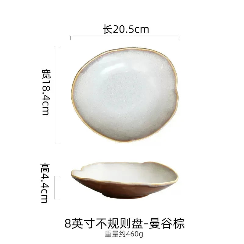 Irregula Ceramic Beef Plate Rice Noodles Soup Bowl Breakfast Bread And Beef Egg Plate.