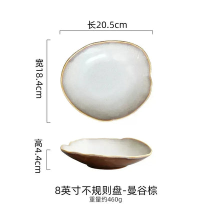 Irregula Ceramic Beef Plate Rice Noodles Soup Bowl Breakfast Bread And Beef Egg Plate.