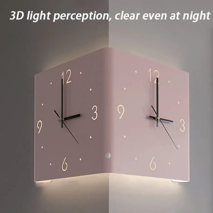 Wohnzimmer Wanduhren Gebogene Ecke Doppelseitige Stille Wanduhren LED Induktion Beleuchtung Uhr Luxus Design Dekor