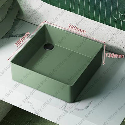 Grünes Haushalts-Hotel-Badezimmerwaschbecken, einfaches künstlerisches Keramik-Waschbecken über der Theke, Sockelwaschbecken, Balkon, Waschmaschine, Waschbecken