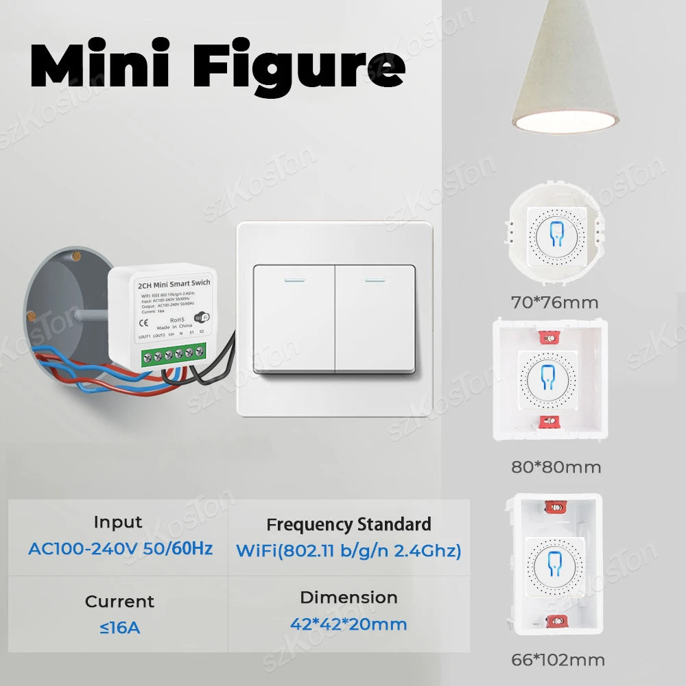 16A Tuya WiFi Smart Switch Modul Smart Home 2CH MiNi DIY Licht Breaker Timer Sprachsteuerung Funktioniert mit Alexa Google Hause.