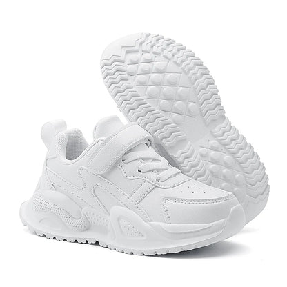 Weiße Kinder-Freizeitschuhe aus Leder für Jungen und Mädchen, Outdoor-Laufschuhe, atmungsaktives Mesh, für Kinder, Schule, Wandern, Sport, rutschfest.