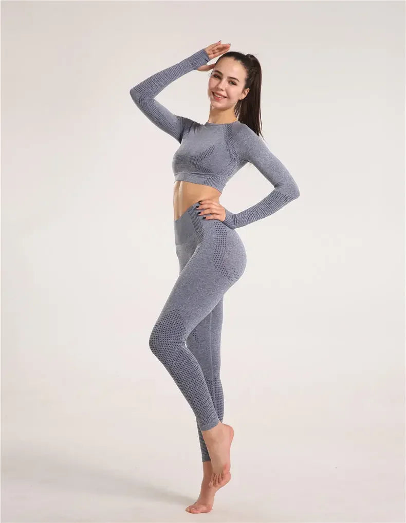 Sexy Seamless Knitted Yoga Sportswear Set Women's Quick Dry Tight Fitness Clothes Set Comfortable High-End Sensation.
