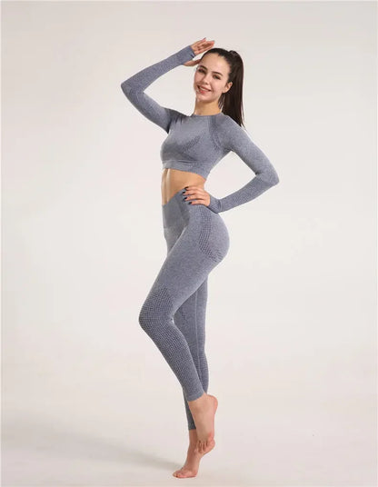 Sexy Seamless Knitted Yoga Sportswear Set Women's Quick Dry Tight Fitness Clothes Set Comfortable High-End Sensation.