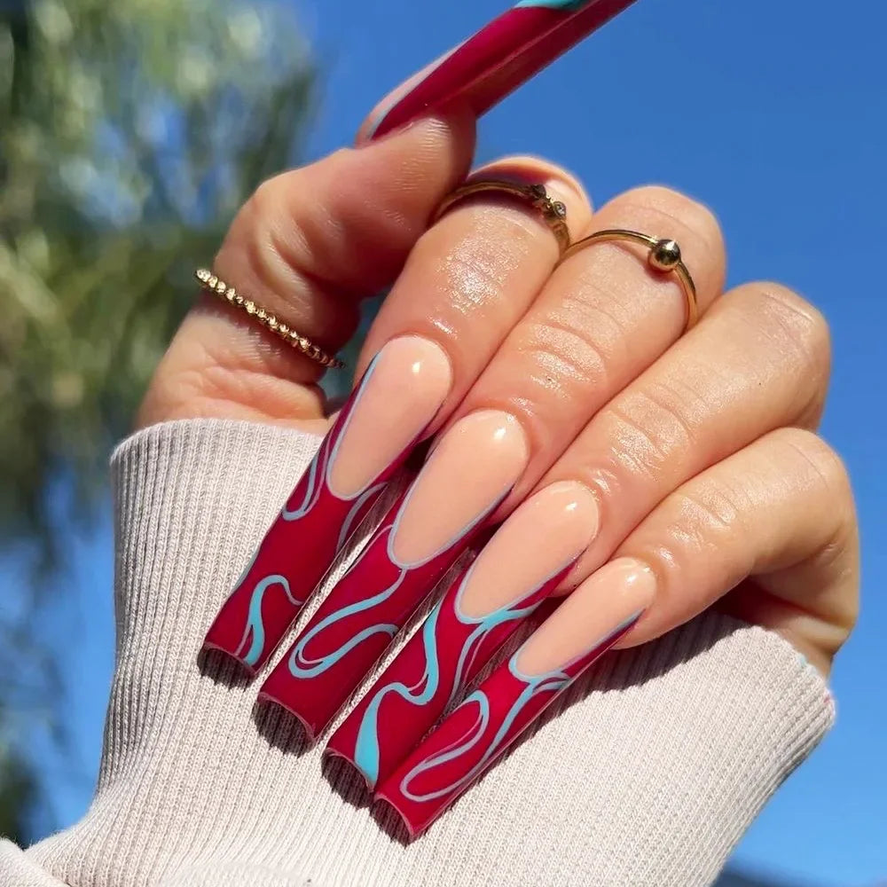 Rhinestone Glitter Powder White French Long Ballet Fake Nails Fashion Detachable Finished False Nails Press on Nails with Glue.