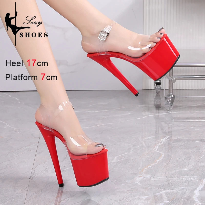 17cm Heels Platform Sandals for Women PVC Women's Sandals  With Heels Exotic Strippers Pole Dance Shoes Nightclub Girls Stiletto.