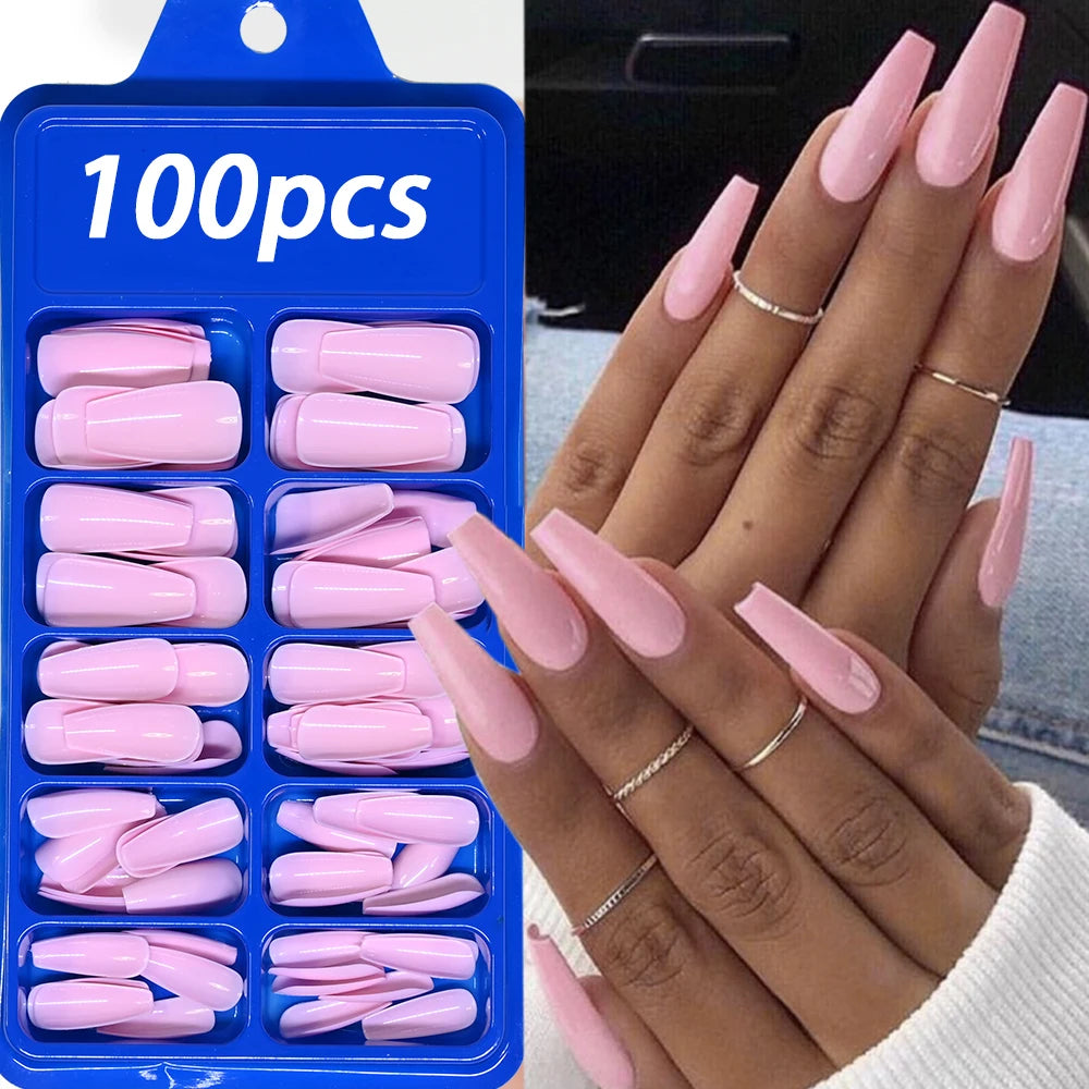 Diamond White Tips For Nails Extension 100pcs Long Fake Ballerina Gel Nail Art Nude White Pink Press On Nails Long Coffin 0.75in.