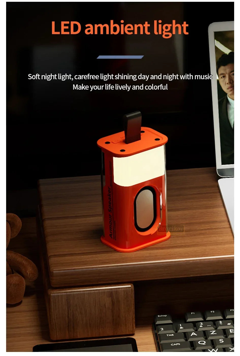 Bluetooth Speaker K08 LED Flashing Soundbar Portable Outdoor Indoor Subwoofer Loudspeaker Support TF Card FM Radio Waterproof.