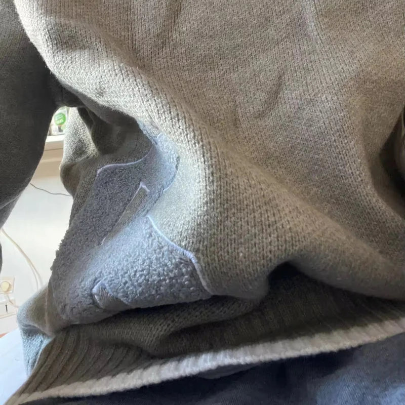 European American autumn and winter round neck gray knitted sweater popular pattern Y2K pullover warm men and women's clothes.