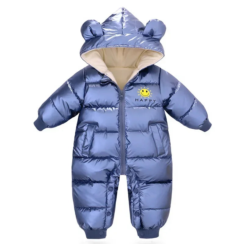 Plus Dicke Samt Bodys Kleidung Winter Baby Wasserdicht Mit Kapuze Einteiliges Mädchen Jungen Overalls Ski Anzug Infant Dicke Warme strampler