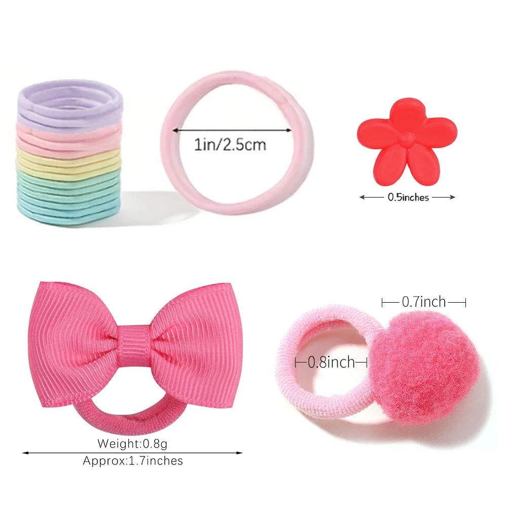 120PCS Hair Accessories Set for Girls Colorful Bowknot Hair Bands Kids Elastic Ponytail Holders Rubber Bands for Children.