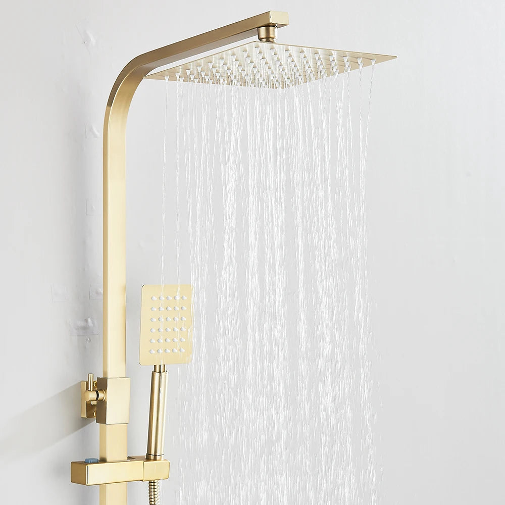 Gold Brushed Shower System 3 in 1 with Rain Handheld Shower Swivel Spout Shower For Bathroom Bathtub Shower Faucet