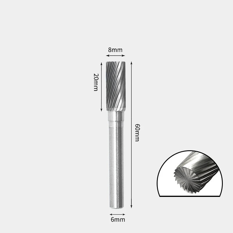 Hartmetallfräser, Wolframstahl-Schleifkopf, zylindrisch 6 mm, AE AX AX Metallfräser