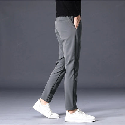 Autumn Winter Casual Pants Men Thick Business Stretch Slim Elastic Waist Jogger Outdoors Korean Classic Grey Black Trousers Male.