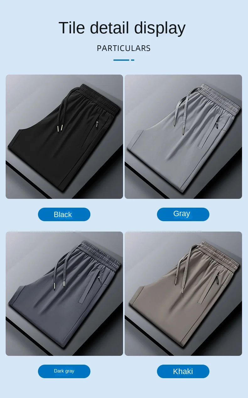 Ice Silk Men's trousers 2024 summer black-and-gray thin style business casual pants outdoor stretch breathable straight leg loos.