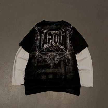 Y2K Oversized Long Sleeve Tapout T-Shirt Hip Hop Gothic Streetwear Unisex Couple Tee Summer Casual Fashion Round Neck Loose Fit.