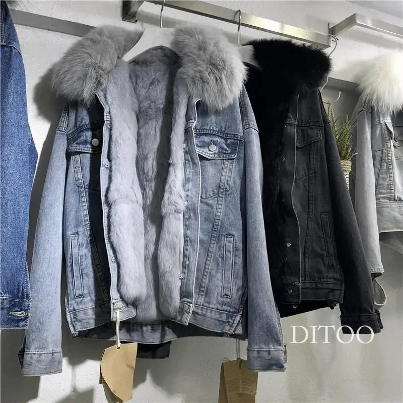 Frauen Denim Kosten Einreiher Taste Jacken Fleece Patchwork Strickjacke Taschen Oberbekleidung Casual Warm Solide Lose Fit.
