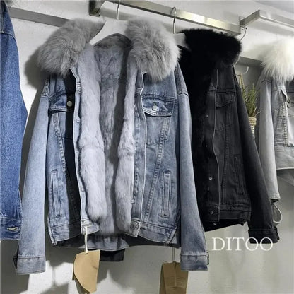Frauen Denim Kosten Einreiher Taste Jacken Fleece Patchwork Strickjacke Taschen Oberbekleidung Casual Warm Solide Lose Fit.