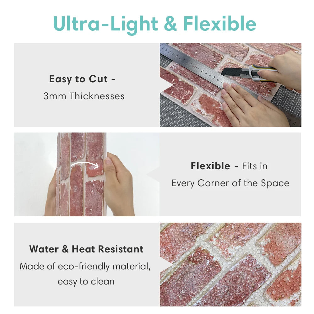 10 Pcs 3D Wall Panels Peel and Stick, 3D Brick Wall Stickers, Adhesive Tile Backsplash Kitchen, Bathroom Decoration