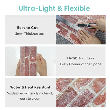 10 Pcs 3D Wall Panels Peel and Stick, 3D Brick Wall Stickers, Adhesive Tile Backsplash Kitchen, Bathroom Decoration