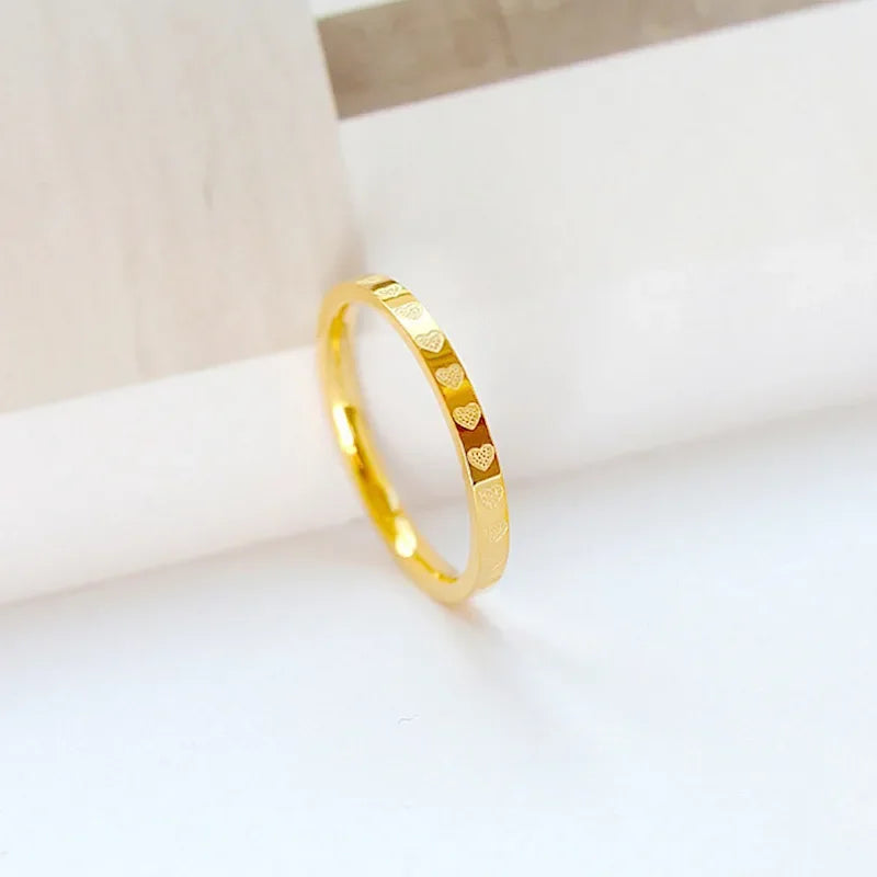 Meetvii Simple Love K-gold Color Titanium Steel Rings for Women Men Thin 2.2mm Width Couple Rings Unique Jewelry.