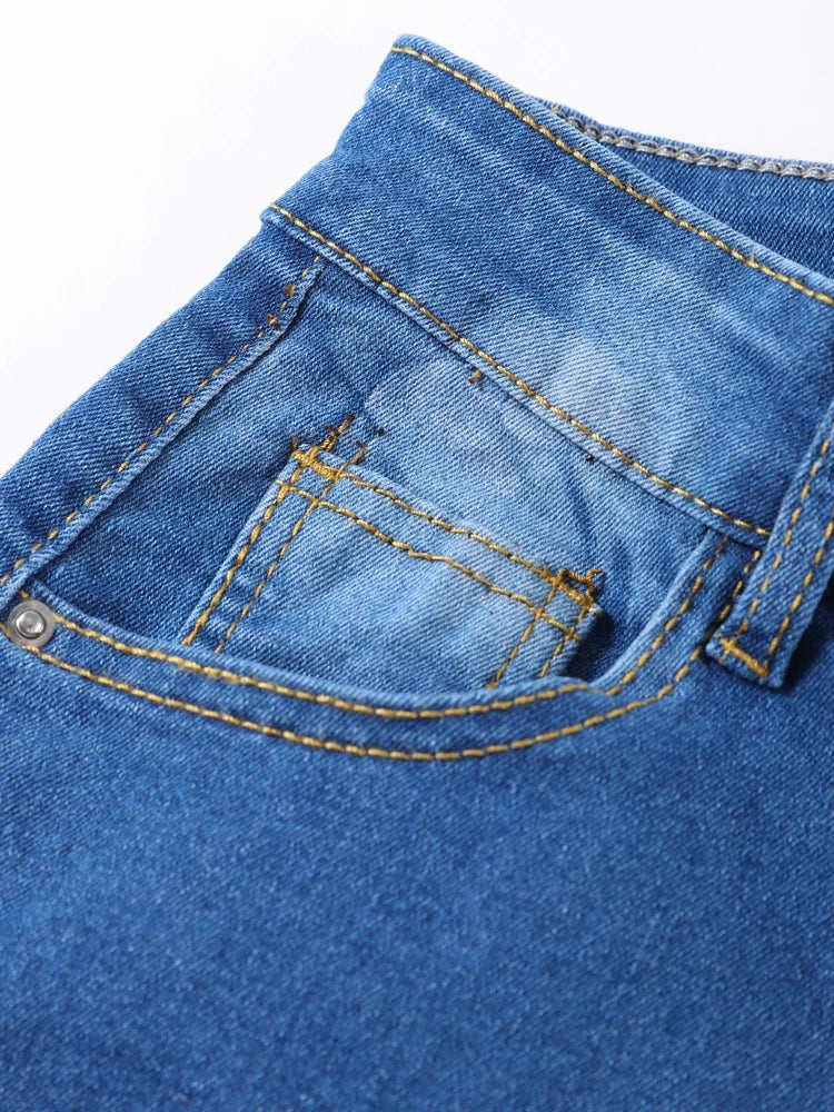 Street Slim Women's Blue Pencil Denim Pants Women Zipper Pockets Lady Jeans 2025 Autumn Lady Casual Street Trouser.