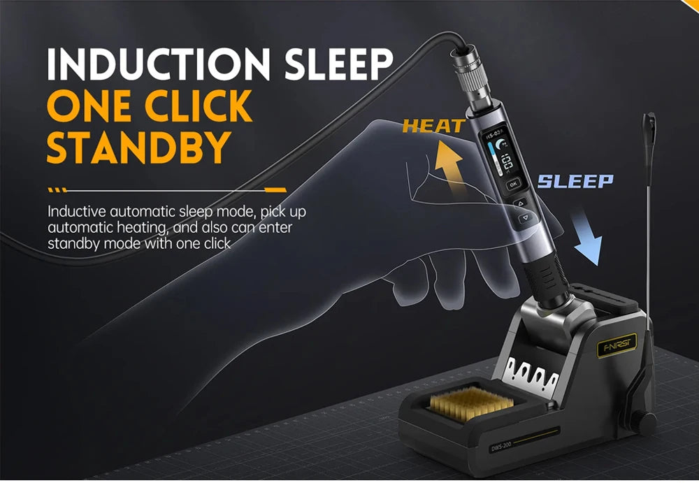 FNIRSI HS 02 Smart Soldering Iron Automatic Sleep 100-450℃ Temperature Rapid Heating PCB Soldering Station Portable Toolbox Kit.