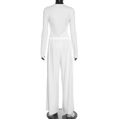 Blifanbo Casual Long Sleeve Crop Top Loose Long Pants 2 Pieces Set Women Autumn Slim Fashion Top And Long Pant Set Streetwear.
