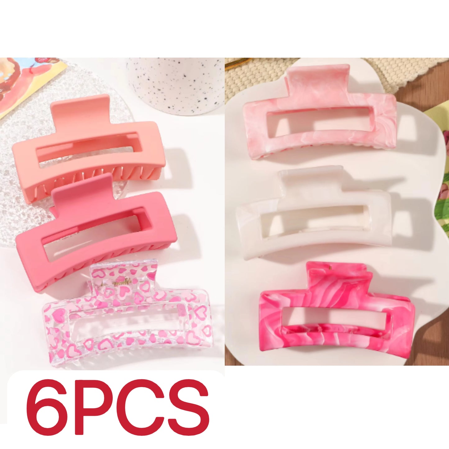 1/3/4/6 Pcs Medium Hair Claw Clips for Women Girls, Pink Strong Hold Matte Square Hair Clips for Thick Thin Hair