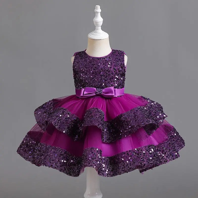 Sommer Neue Perlen Fliege Pailletten Mesh Kinder Ärmelloses Abendkleid Schule Abschlussfeier Multi Layered Kleid.