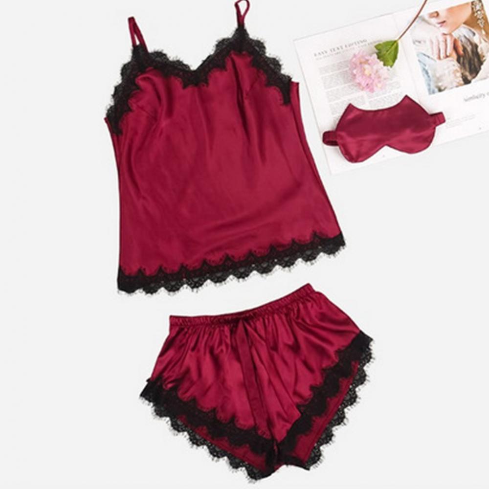 2Pcs Frauen Silk Pyjamas Einfarbig Strappy Schlafanzug V-ausschnitt Weste Shorts Spitze Nachtwäsche Pyjamas Sexy Kostüm Weibliche Set S-xxl.