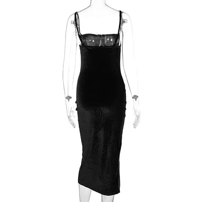 Frauen 2024 Herbst Winter Elegante Party Club Abend Samt Streetwear Bodycon Midi Kleid Großhandel Artikel Für Business.