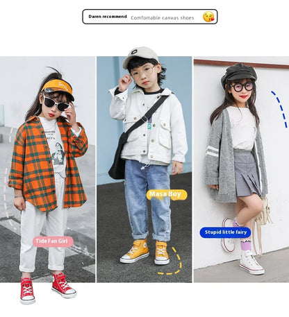 Children Canvas Shoes High-Top Boys and Girls Shoes White Board Shoes Small White Shoes New Kindergarten Baby Cloth Shoes.