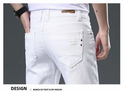 2025 Autumn Men's White Slim Fit Straight Jeans Casual Stretch Denim Pants Comfortable Fashion Streetwear Male Brand Clothing.