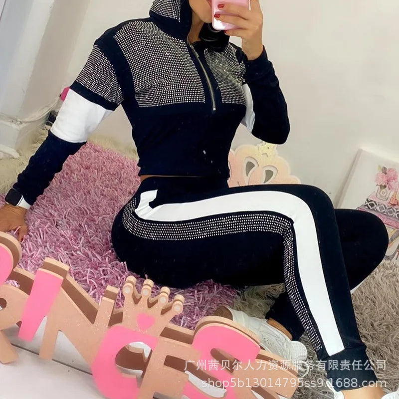 Women Tracksuit Pants Set Two Piece Set Autumn Winter Zipper Jacket Tops Suits Jogging Vintage Patchwork Outfits Y2k Streetwear.