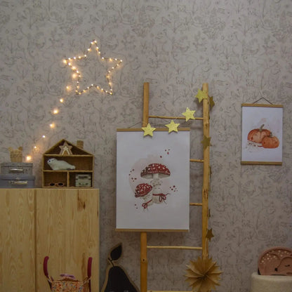 Waldleben Tapete Tapete. Beige Tapete mit Tieren im Waldstil mit Kaninchen und kleinem Prärenhund