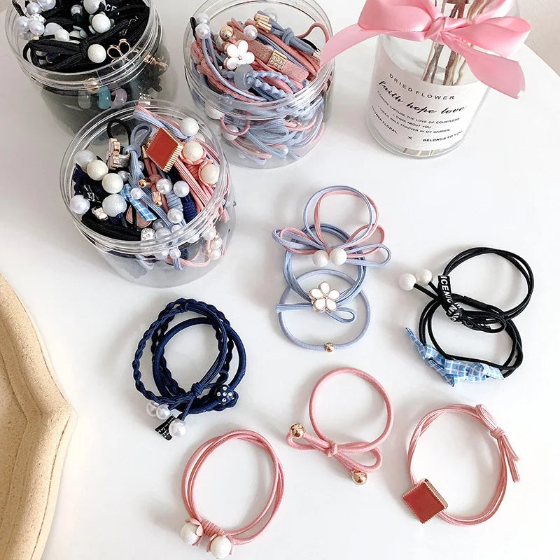 50/12PCS  Women Elastic Hair Ties Pearls Fashion Girls Scrunchies Ponytail Holder Rubber band Hair Rope Hair Accessories.