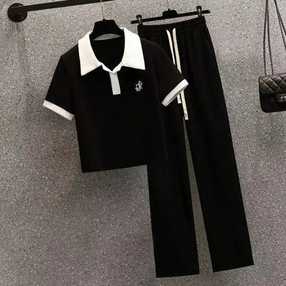 Women's Polo Neck Tee Shirts Dry Fir Top High Quality Pullover Short Sleeve T Shirt Wholesale Aesthetic Y2k Fashion Skinny White.