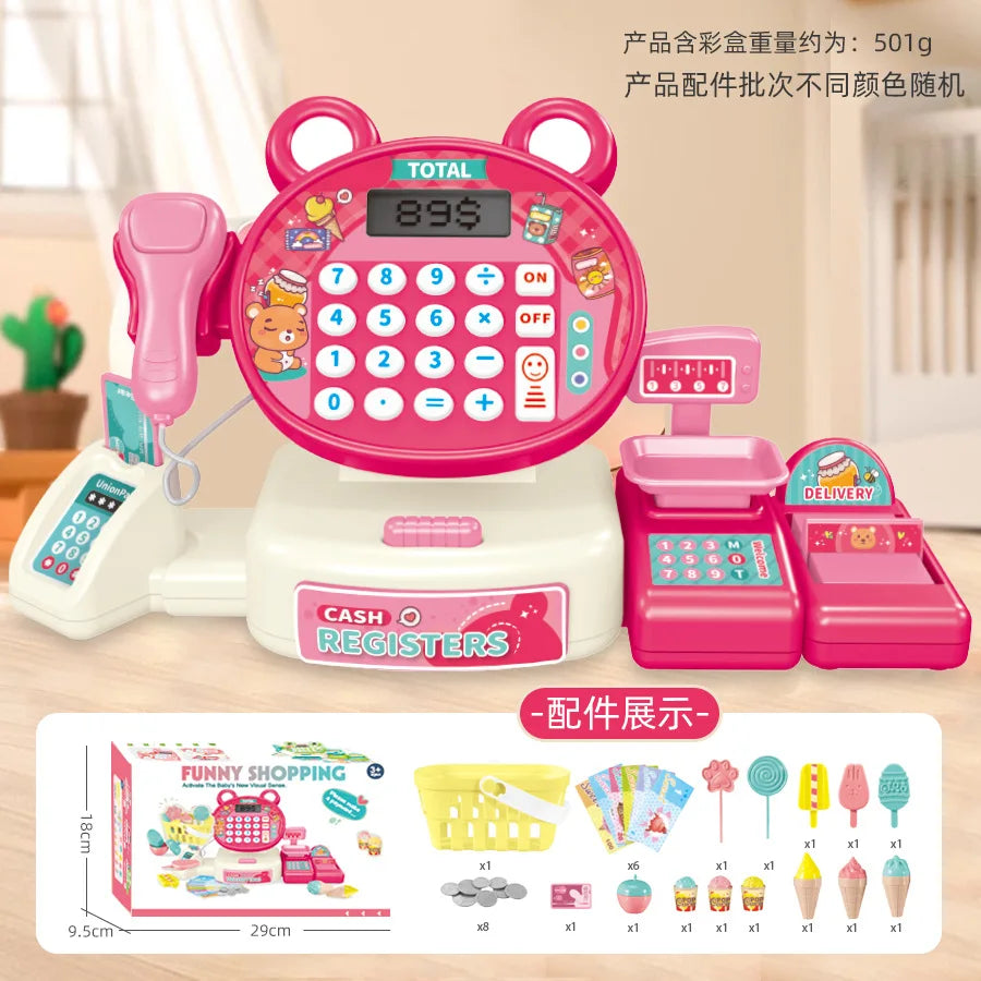 Children's Play Home Simulation Supermarket Cashier Cartoon Frog Shopping Computer with Sound Effects Girl Toys.