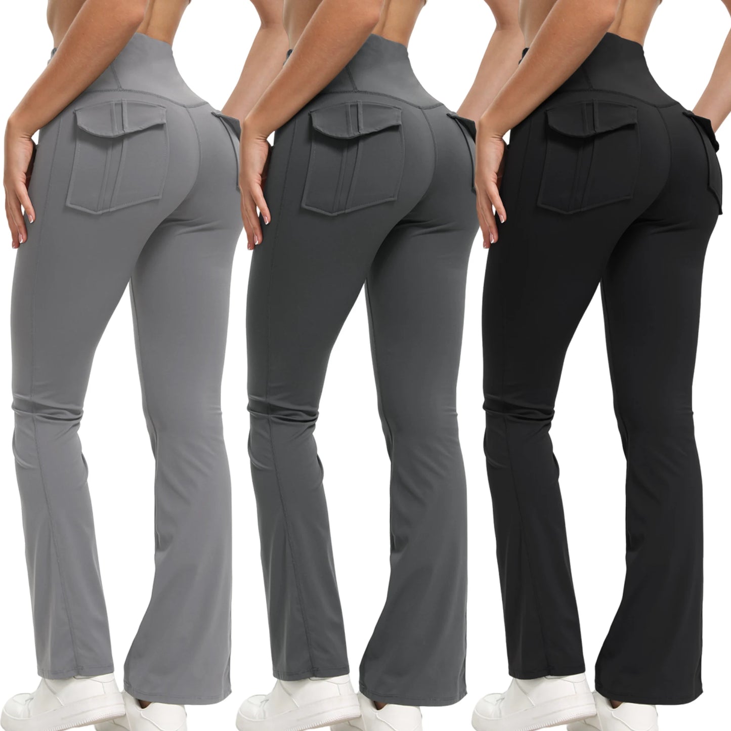 Damen-Leggings mit ausgestellten Taschen, weiche Yoga-Hose im Cargo-Stil, hohe Taille, schmale Hose, Fitness- und Bodybuilding-Sportbekleidung.