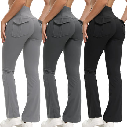 Damen-Leggings mit ausgestellten Taschen, weiche Yoga-Hose im Cargo-Stil, hohe Taille, schmale Hose, Fitness- und Bodybuilding-Sportbekleidung.