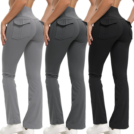 Damen-Leggings mit ausgestellten Taschen, weiche Yoga-Hose im Cargo-Stil, hohe Taille, schmale Hose, Fitness- und Bodybuilding-Sportbekleidung.