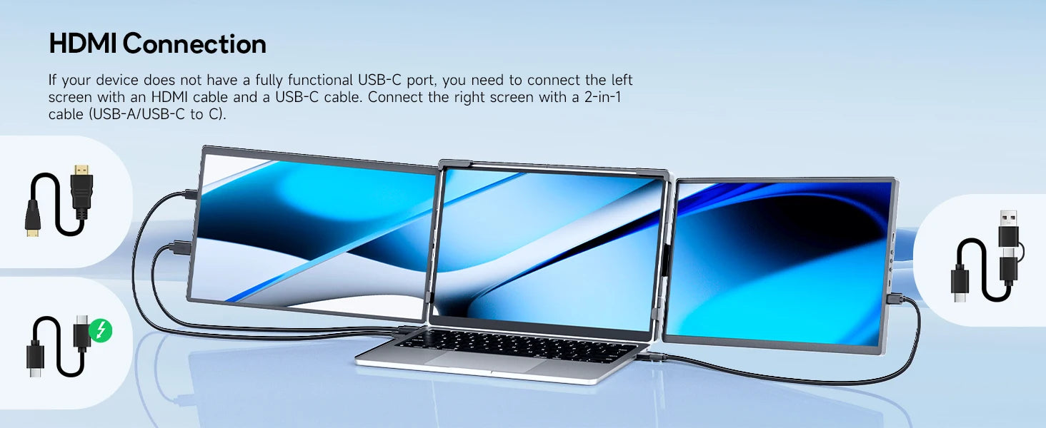 Dopesplay 14.1inch Laptops Screen Extender Triple Dual 1200P IPS Portable Monitor for Windows PC MacBook Chrome Laptop 13.3-17.3.