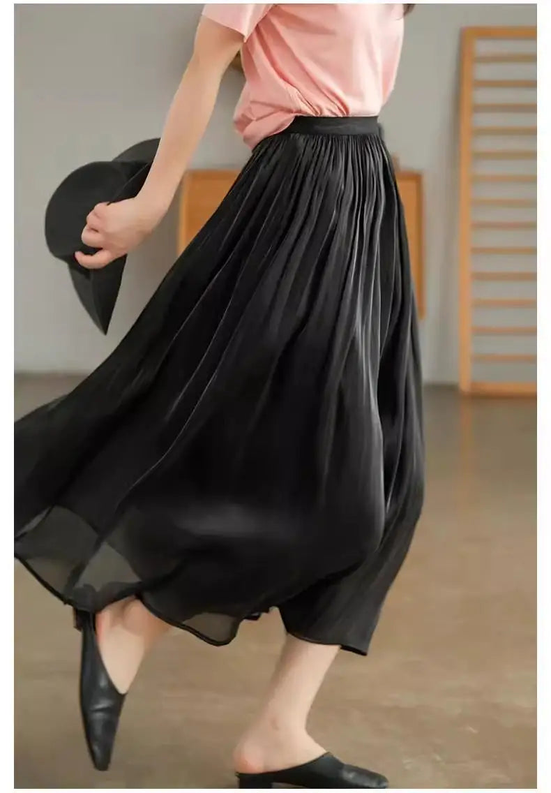 2025 Spring/Summer New Luster  A-line Women Skirt Solid Color High Waist French Paris Style Elegant Asymmetrical Skirt.