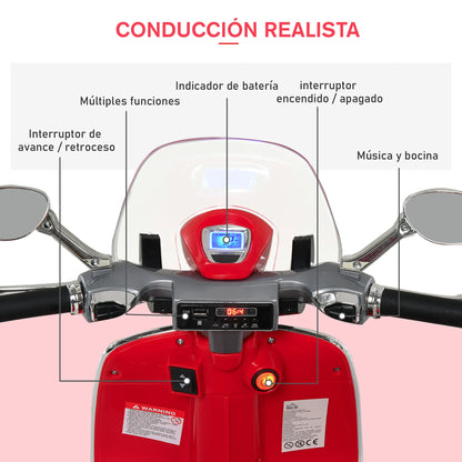 Electric Motorcycle for Children 3-6 Years Old Authorized from Vespa 108X49X75 cm.
