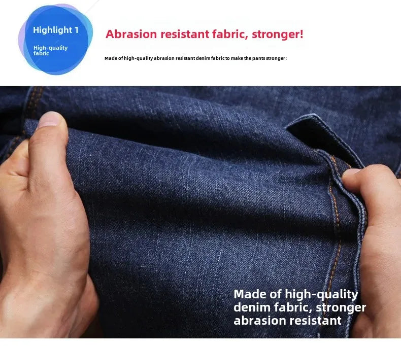 Men's Autumn/Winter Multi-Pocket Straight-Leg Cargo Pants Loose Fit Plus Size Plus Beefy Jeans Casual Comfortable Denim Trousers.