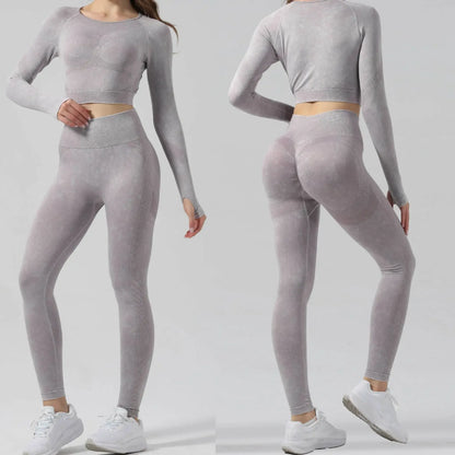 High Waist Yoga Pants Sand Washed Seamless Peach Butt Fitness Sportswear Tight Long Trousers for Women Autumn Season.