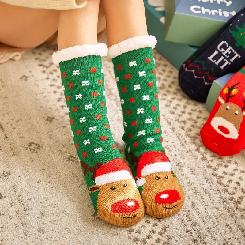 Christmas Fuzzy Socks Womens Winter Thermal Warm Floor Sock Soft Female Home Indoor Gifts Non Slip Grip Slipper Sock Fluffy