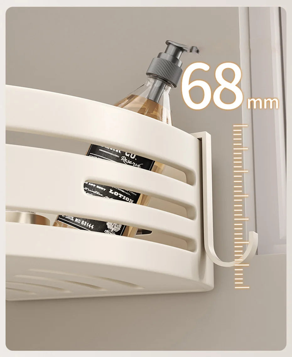 Weiße Badezimmerregale mit Handtuchhalter und Haken, Shampoo-Make-up-Aufbewahrungsorganisator, selbstklebendes, an der Wand montiertes Dusch-Eckregal