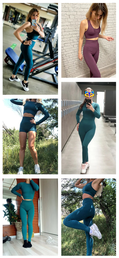 WAREBALL 2/3/4pcs Seamless Yoga Set Gym Clothes Sportswear Yoga Suits For Women Fitness Set Tracksuits Sports Bra Gym Leggings.